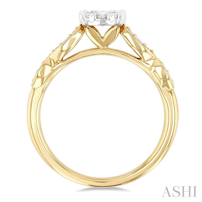 3/8 Ctw Diamond Round Shape Shine Bright Marquise Shape Carved Shank Engagement Ring in 14K Yellow and White Gold