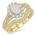 Oval Shape Halo Shine Bright Diamond Wedding Set
