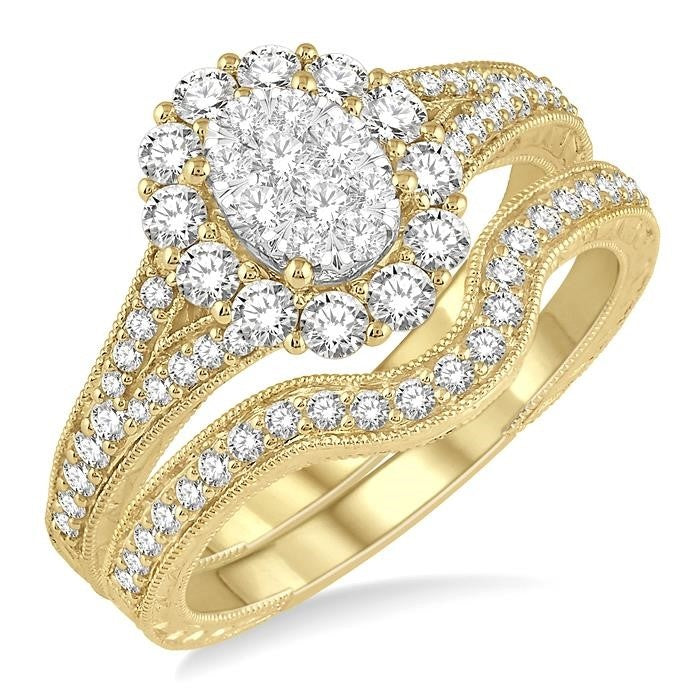Oval Shape Halo Shine Bright Diamond Wedding Set