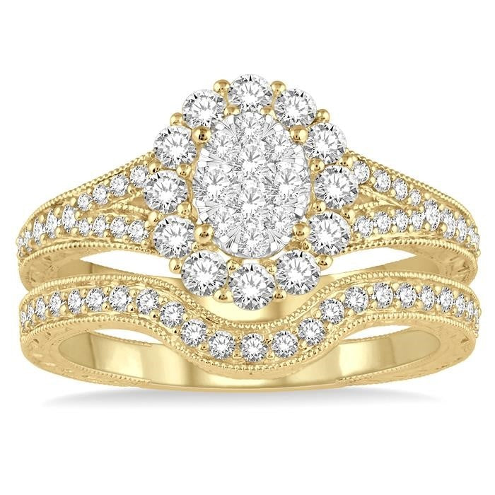 Oval Shape Halo Shine Bright Diamond Wedding Set