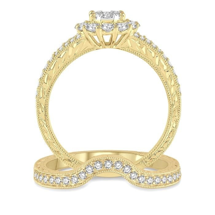 Oval Shape Halo Shine Bright Diamond Wedding Set