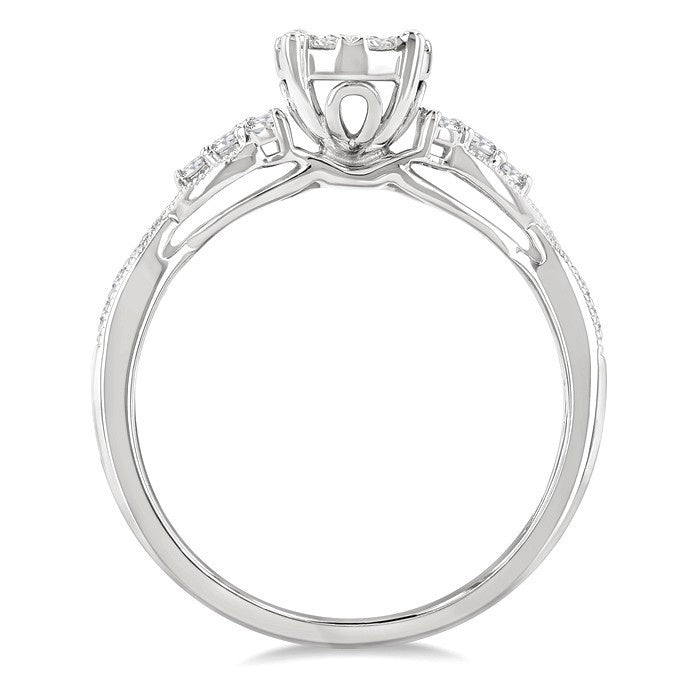 1/2 Ctw Round Shape Shine Bright Carved Shank Round Cut Diamond Engagement Ring in 14K White Gold