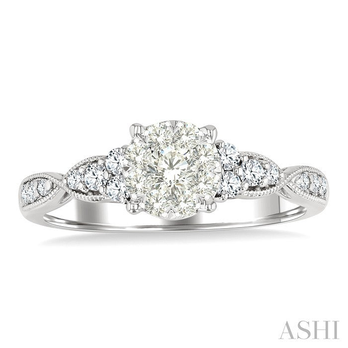 1/2 Ctw Round Shape Shine Bright Carved Shank Round Cut Diamond Engagement Ring in 14K White Gold