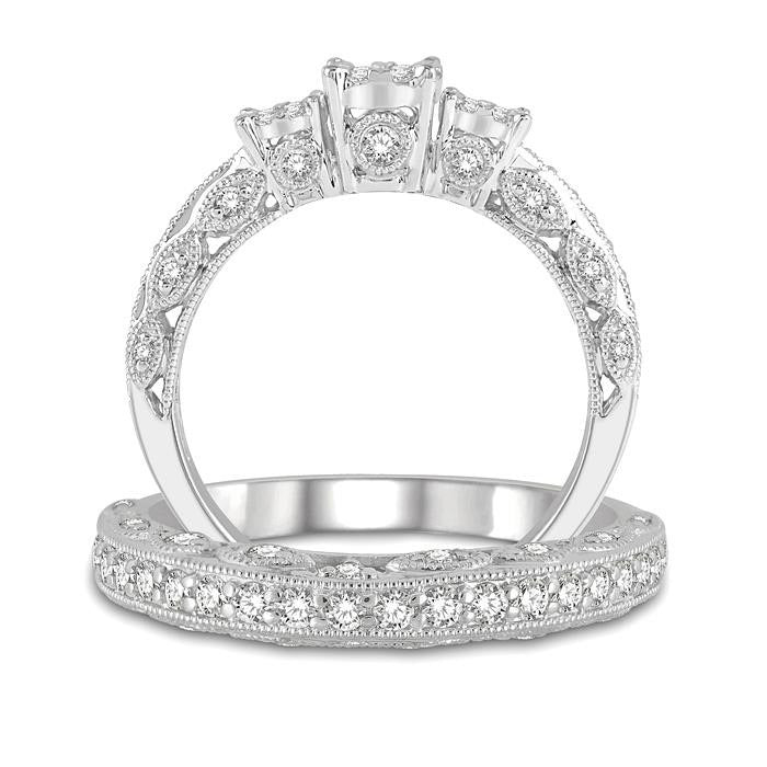 Round Shape Past Present & Future Shine Bright Diamond Wedding Set