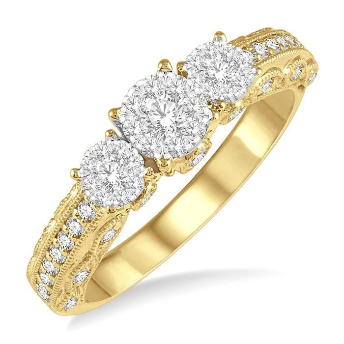 1/2 Ctw Tri-Mount Shine Bright Round Cut Diamond Ring in 14K Yellow & White Gold