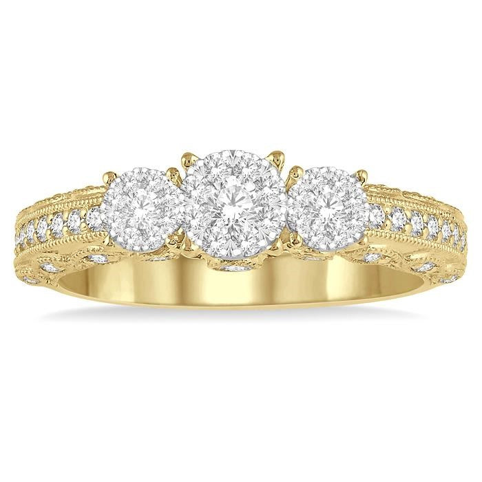 1/2 Ctw Tri-Mount Shine Bright Round Cut Diamond Ring in 14K Yellow & White Gold