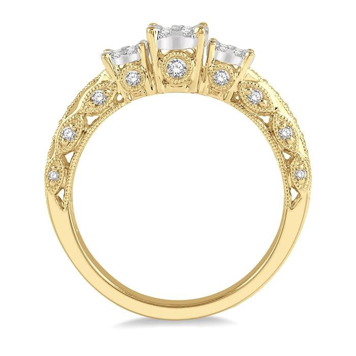 1/2 Ctw Tri-Mount Shine Bright Round Cut Diamond Ring in 14K Yellow & White Gold