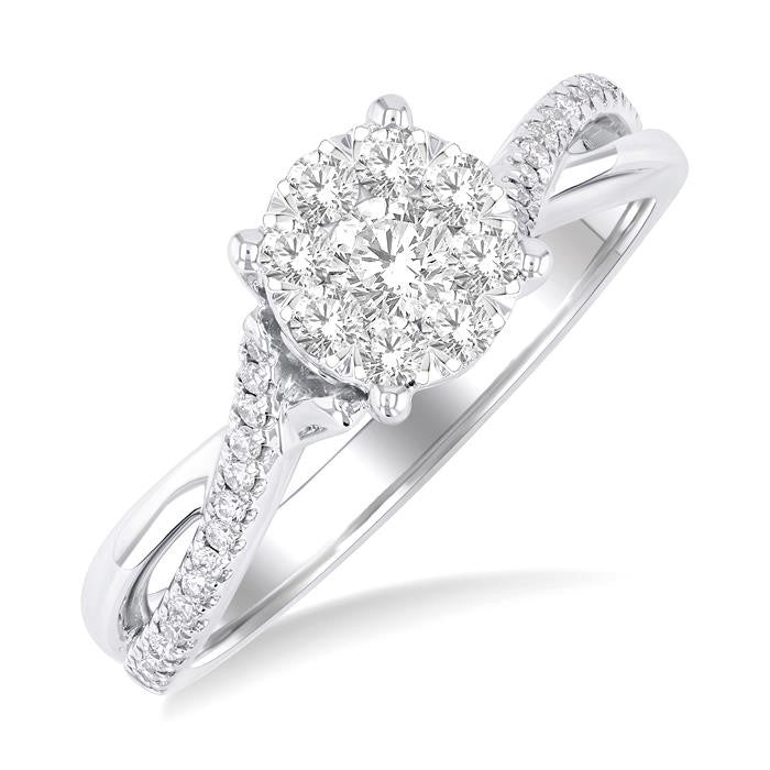 1/2 Ctw Round Shape Shine Bright Split Entwined Shank Round Cut Diamond Engagement Ring in 14K White Gold