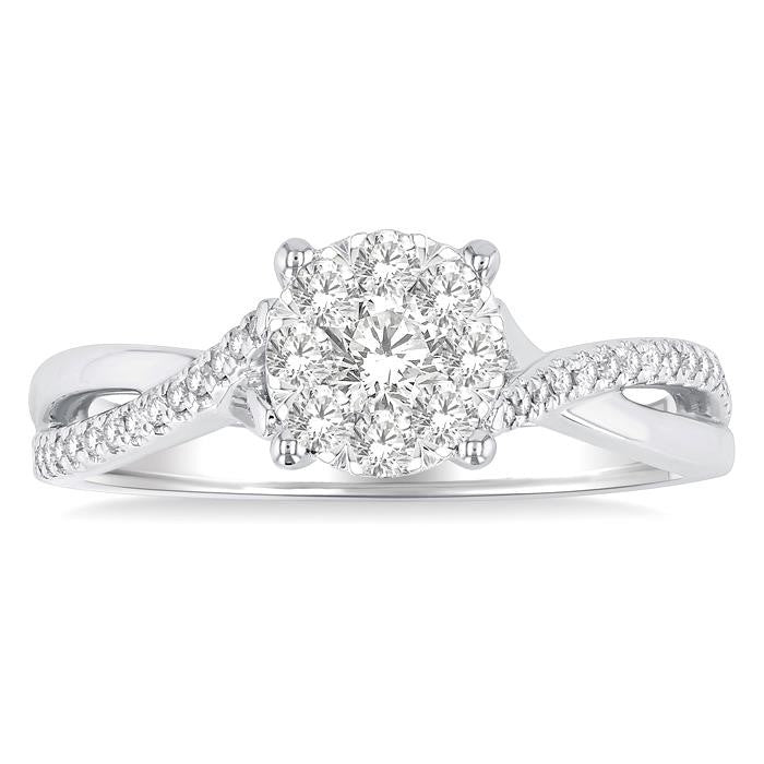 1/2 Ctw Round Shape Shine Bright Split Entwined Shank Round Cut Diamond Engagement Ring in 14K White Gold