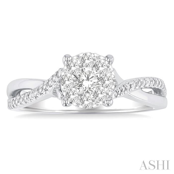 1/2 Ctw Round Shape Shine Bright Split Entwined Shank Round Cut Diamond Engagement Ring in 14K White Gold