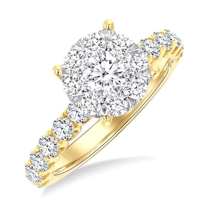 1 1/2 Ctw Shine Bright Circular Shaped Round Cut Diamond Engagement Ring in 14K Yellow and White Gold