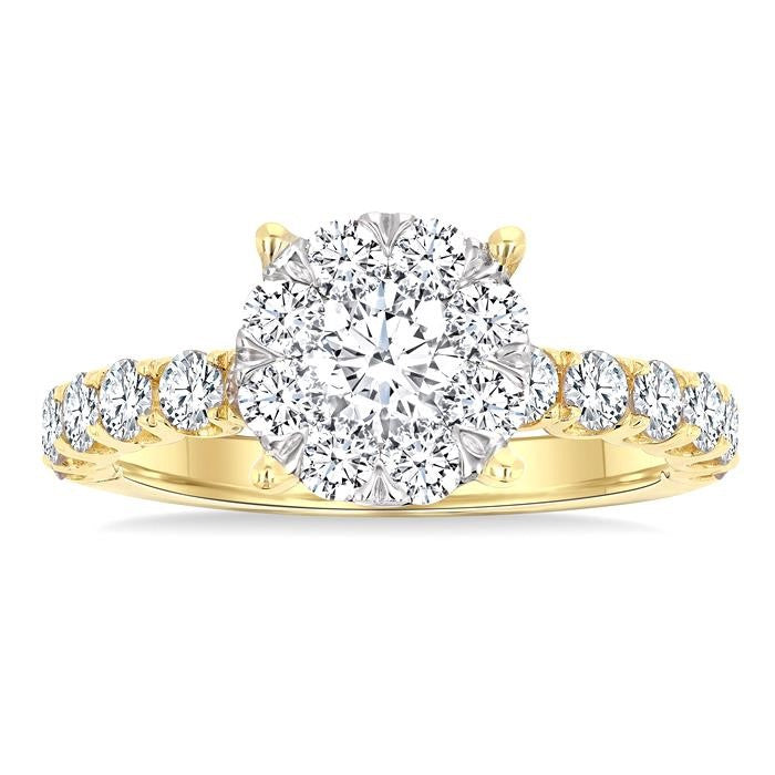 1 1/2 Ctw Shine Bright Circular Shaped Round Cut Diamond Engagement Ring in 14K Yellow and White Gold