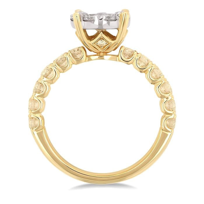 1 1/2 Ctw Shine Bright Circular Shaped Round Cut Diamond Engagement Ring in 14K Yellow and White Gold