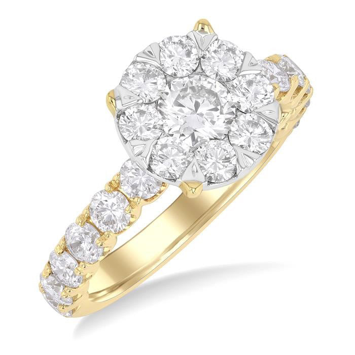 2 Ctw Shine Bright Circular Shaped Round Cut Diamond Engagement Ring in 14K Yellow and White Gold