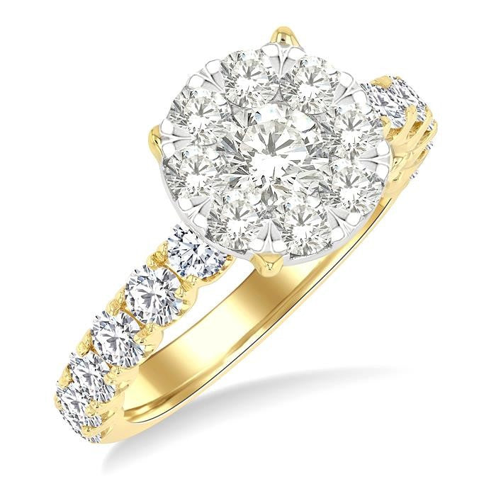 2 Ctw Shine Bright Circular Shaped Round Cut Diamond Engagement Ring in 14K Yellow and White Gold