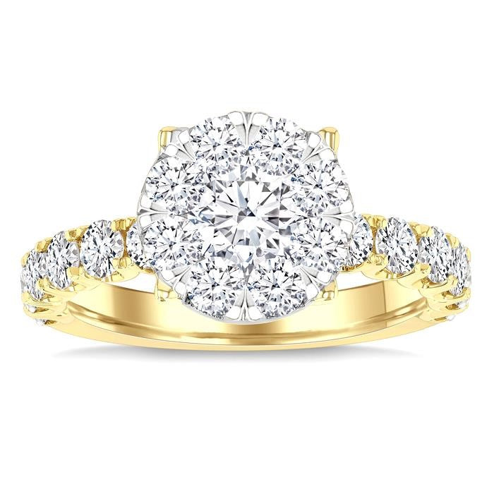 2 Ctw Shine Bright Circular Shaped Round Cut Diamond Engagement Ring in 14K Yellow and White Gold