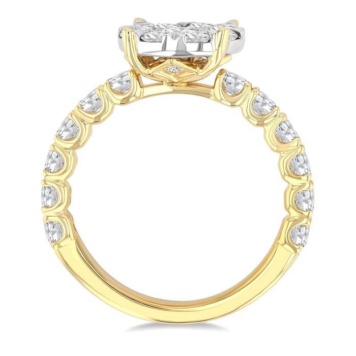 2 Ctw Shine Bright Circular Shaped Round Cut Diamond Engagement Ring in 14K Yellow and White Gold