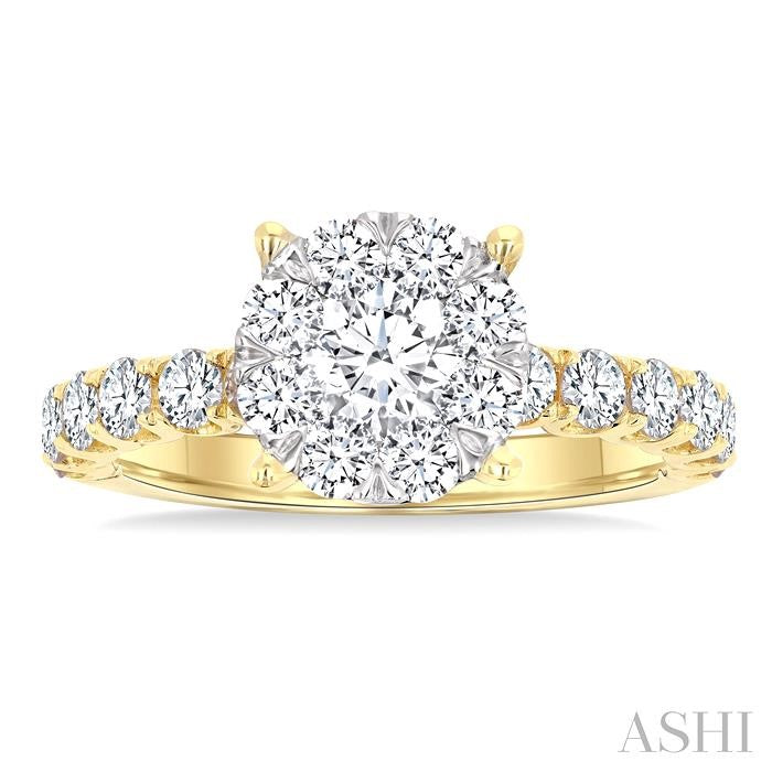 1 1/2 Ctw Shine Bright Circular Shaped Round Cut Diamond Engagement Ring in 14K Yellow and White Gold