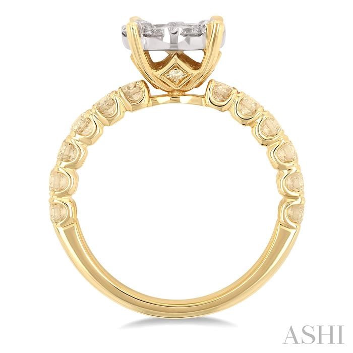 1 1/2 Ctw Shine Bright Circular Shaped Round Cut Diamond Engagement Ring in 14K Yellow and White Gold