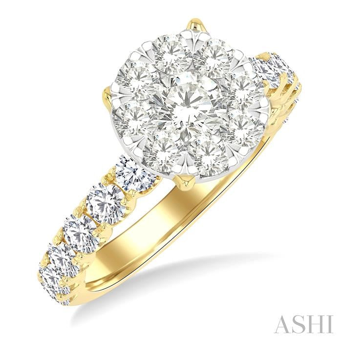 2 Ctw Shine Bright Circular Shaped Round Cut Diamond Engagement Ring in 14K Yellow and White Gold