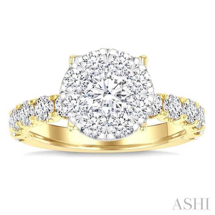 2 Ctw Shine Bright Circular Shaped Round Cut Diamond Engagement Ring in 14K Yellow and White Gold