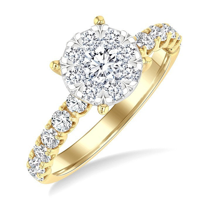 1 Ctw Shine Bright Circular Shaped Round Cut Diamond Engagement Ring in 14K Yellow and White Gold