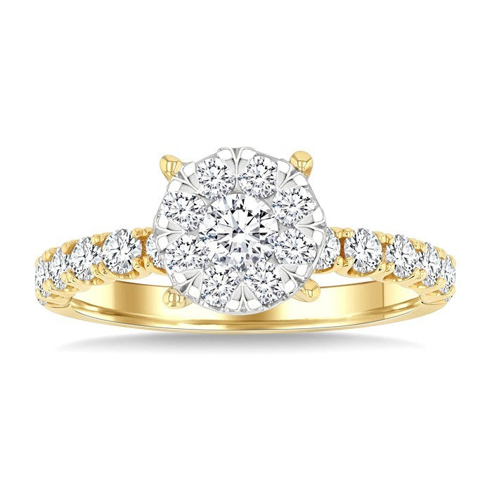 1 Ctw Shine Bright Circular Shaped Round Cut Diamond Engagement Ring in 14K Yellow and White Gold