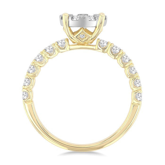 1 Ctw Shine Bright Circular Shaped Round Cut Diamond Engagement Ring in 14K Yellow and White Gold