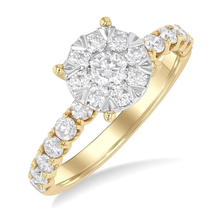 1 Ctw Shine Bright Circular Shaped Round Cut Diamond Engagement Ring in 14K Yellow and White Gold