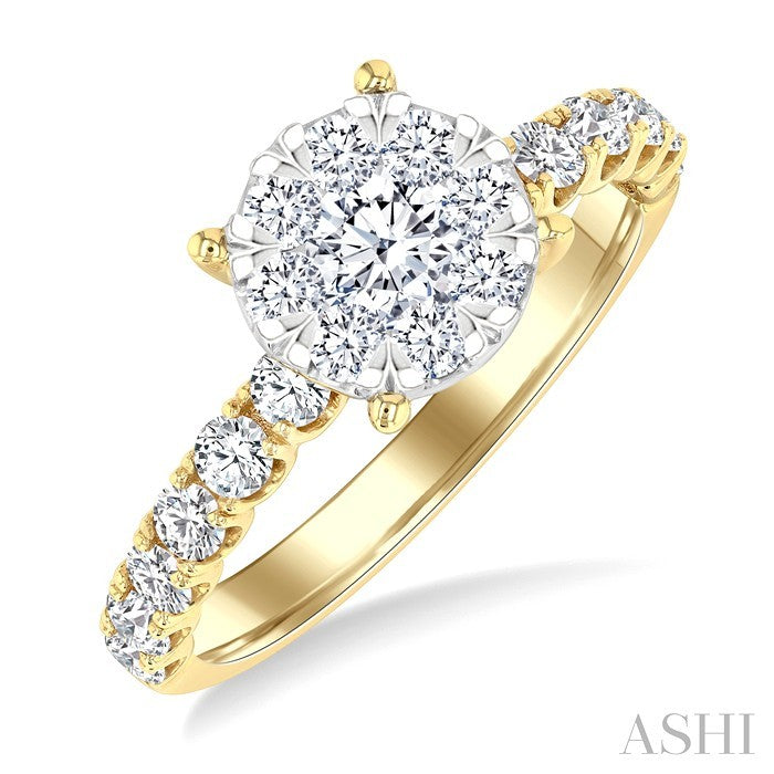 1 Ctw Shine Bright Circular Shaped Round Cut Diamond Engagement Ring in 14K Yellow and White Gold