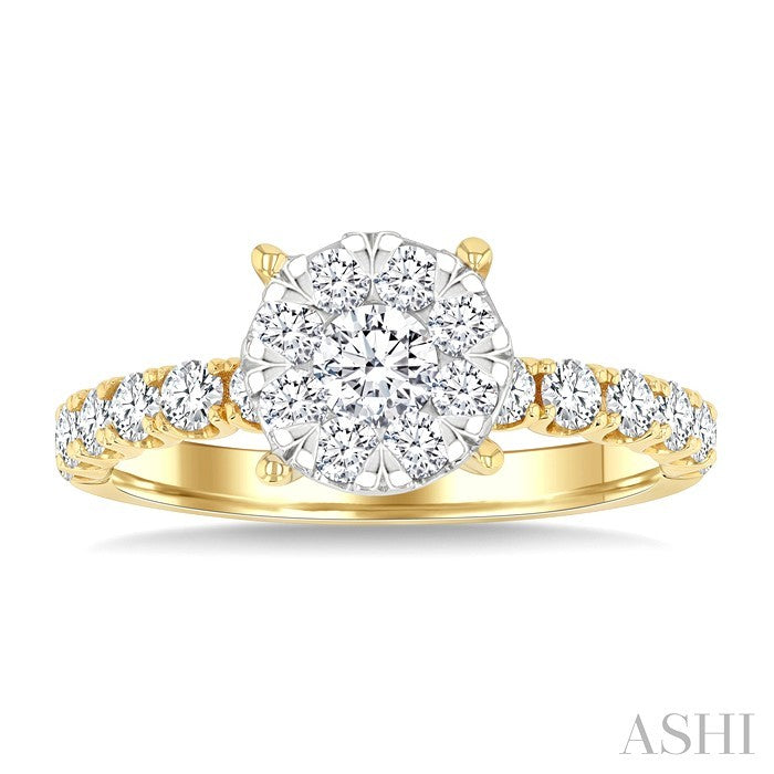 1 Ctw Shine Bright Circular Shaped Round Cut Diamond Engagement Ring in 14K Yellow and White Gold