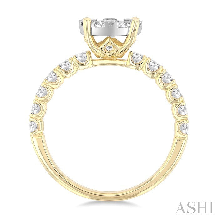 1 Ctw Shine Bright Circular Shaped Round Cut Diamond Engagement Ring in 14K Yellow and White Gold