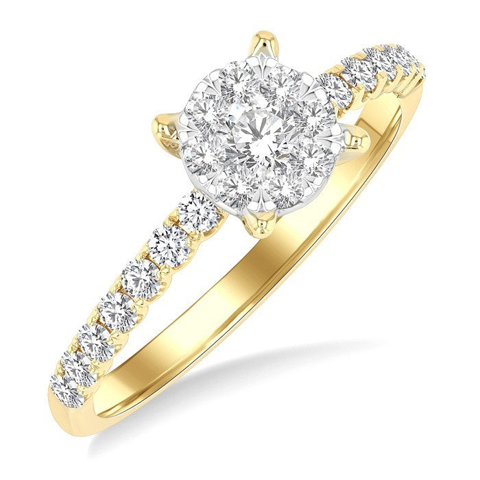 1/2 Ctw Shine Bright Circular Shaped Round Cut Diamond Engagement Ring in 14K Yellow and White Gold