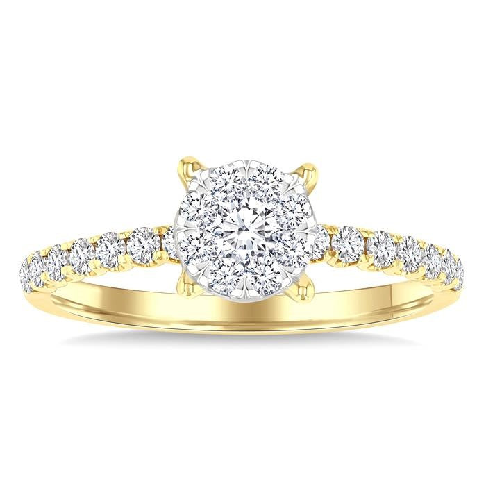 1/2 Ctw Shine Bright Circular Shaped Round Cut Diamond Engagement Ring in 14K Yellow and White Gold