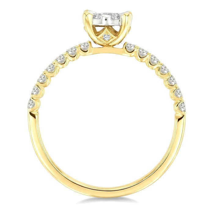 1/2 Ctw Shine Bright Circular Shaped Round Cut Diamond Engagement Ring in 14K Yellow and White Gold