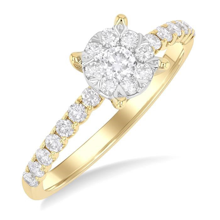 1/2 Ctw Shine Bright Circular Shaped Round Cut Diamond Engagement Ring in 14K Yellow and White Gold