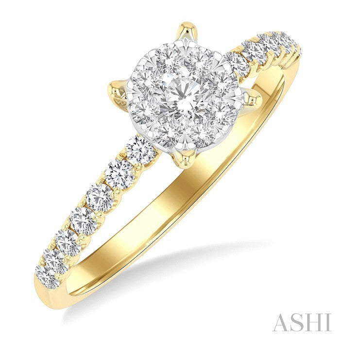 1/2 Ctw Shine Bright Circular Shaped Round Cut Diamond Engagement Ring in 14K Yellow and White Gold