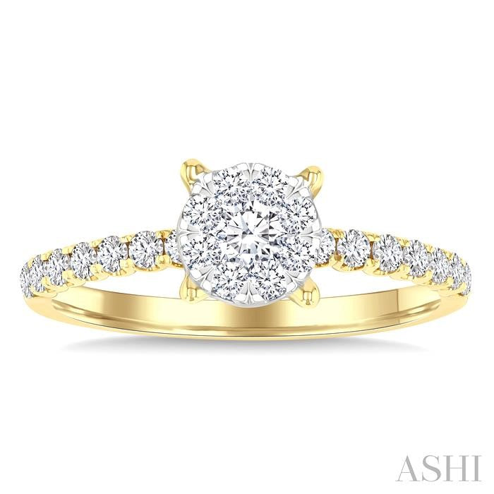 1/2 Ctw Shine Bright Circular Shaped Round Cut Diamond Engagement Ring in 14K Yellow and White Gold
