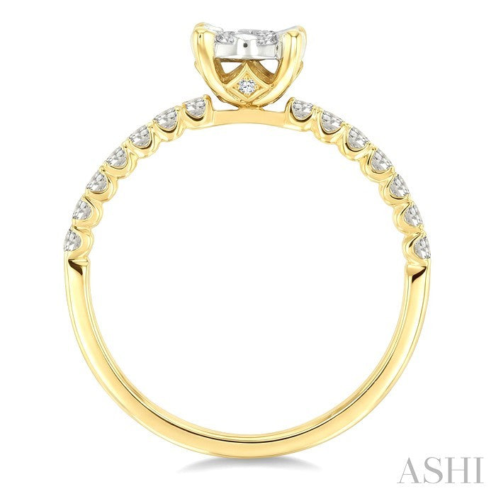 1/2 Ctw Shine Bright Circular Shaped Round Cut Diamond Engagement Ring in 14K Yellow and White Gold