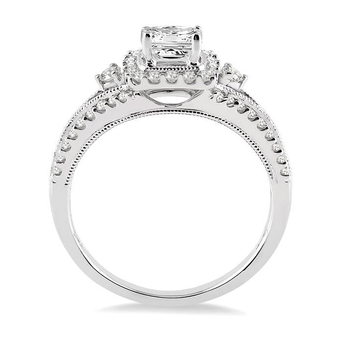 3/4 Ctw Diamond Engagement Ring with 1/4 Ct Princess Cut Center Stone in 14K White Gold