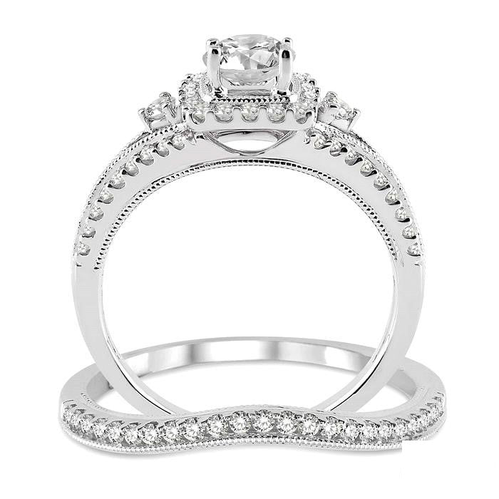Princess Shape Halo Diamond Wedding Set