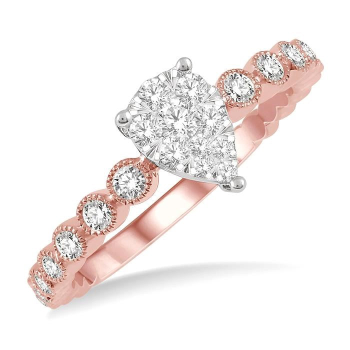 1/3 Ctw Pear Shape Lattice Shine Bright Diamond Cluster Ring in 14K Rose and White Gold