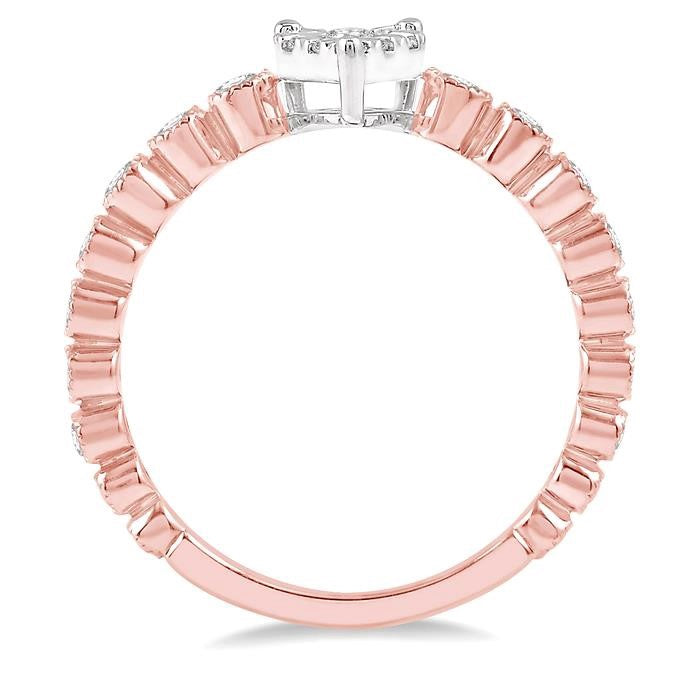 1/3 Ctw Pear Shape Lattice Shine Bright Diamond Cluster Ring in 14K Rose and White Gold
