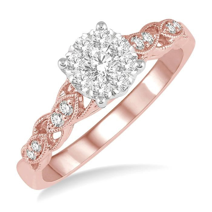 3/8 Ctw Two-Tone Lattice Round Cut Diamond Shine Bright Ring in 14K Rose and White Gold