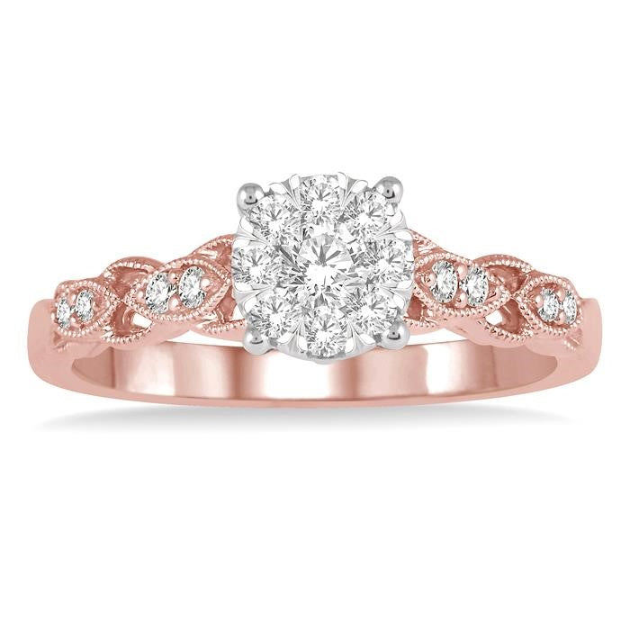 3/8 Ctw Two-Tone Lattice Round Cut Diamond Shine Bright Ring in 14K Rose and White Gold