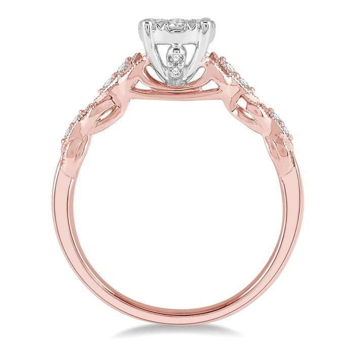 3/8 Ctw Two-Tone Lattice Round Cut Diamond Shine Bright Ring in 14K Rose and White Gold