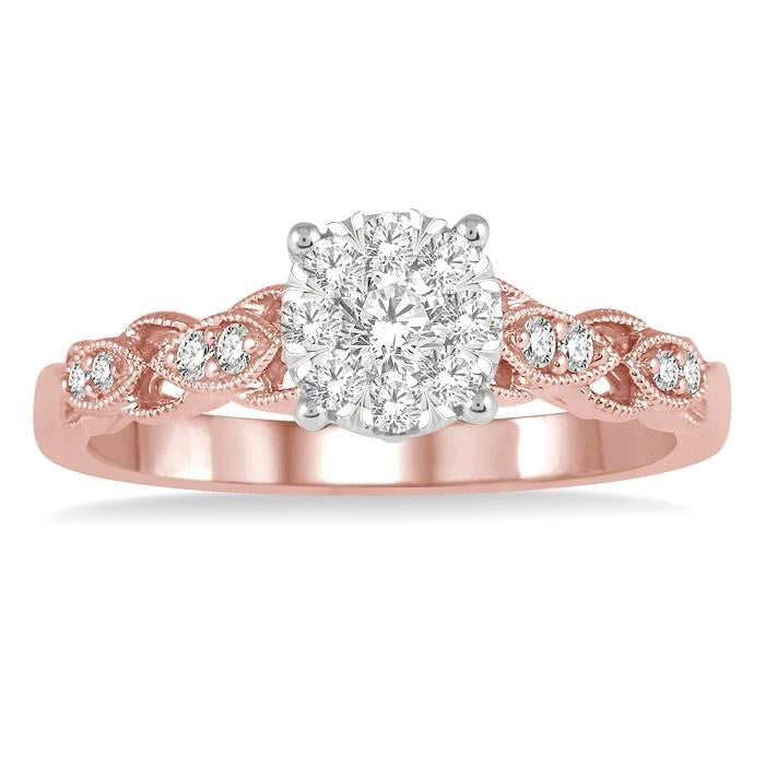 3/8 Ctw Two-Tone Lattice Round Cut Diamond Shine Bright Ring in 14K Rose and White Gold