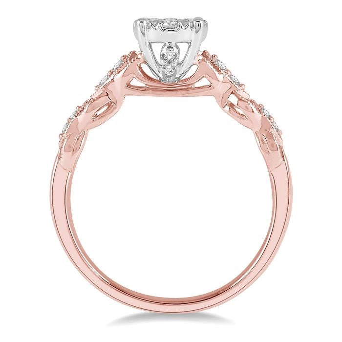 3/8 Ctw Two-Tone Lattice Round Cut Diamond Shine Bright Ring in 14K Rose and White Gold