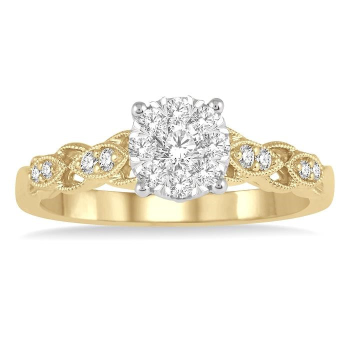3/8 Ctw Two-Tone Lattice Round Cut Diamond Shine Bright Ring in 14K Yellow and White Gold