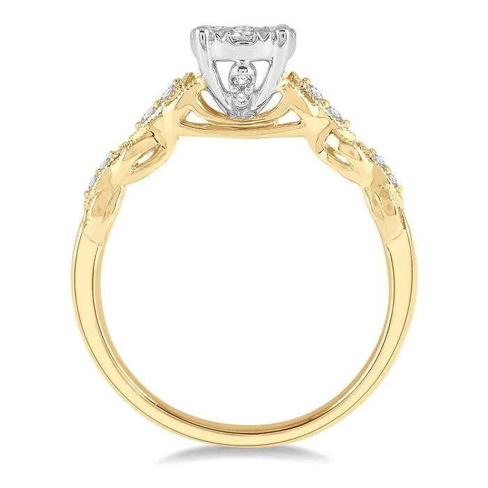 3/8 Ctw Two-Tone Lattice Round Cut Diamond Shine Bright Ring in 14K Yellow and White Gold